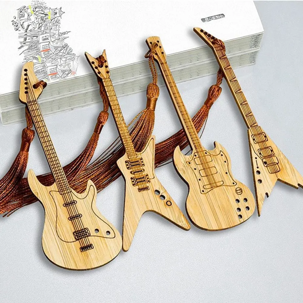 Marque-page Créatif Naturel Bambou Signets Rétro Guitare Basse Glands Livre Décoration Titulaire Clip Lable Marqueurs Pour Les Amoureux De La Lecture Dr Smtuk