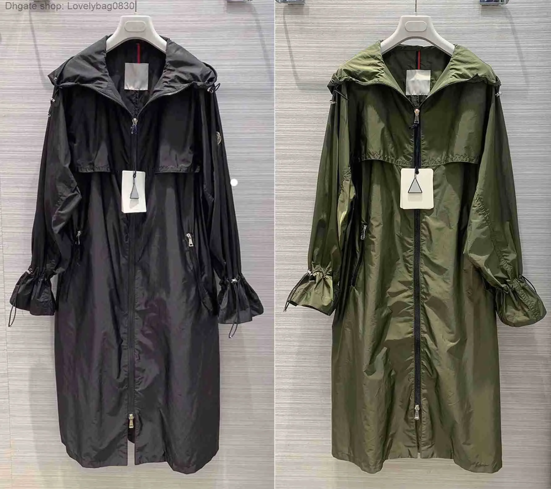 Designer Mulher Francesa Marca Trench Jackets Casacos Com Capuz Cintura Respirável Protetor Solar Roupas Bordadas Braçadeiras Windbreaker Primavera Senhoras Casaco Mulheres Maxi Vestido M