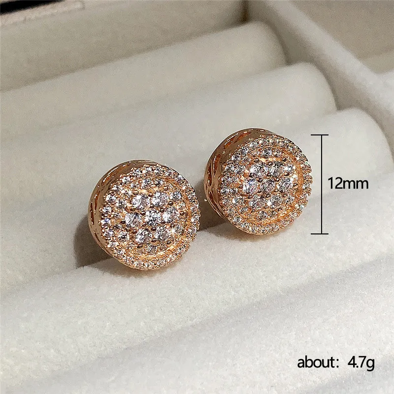 2024 Charming Earrings for Men Women Yellow Rose Gold Plated Bling CZ Diamond Stone Stud Earrings for Nice Gift