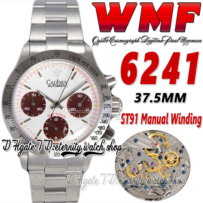 Paul Newman ST91 Chronographe à remontage manuel Montre pour homme WMF wm6241 1967 Rare Vintage WhiteDial Red Subdial OysterSteel Bracelet Super Edition éternité Montres n5c