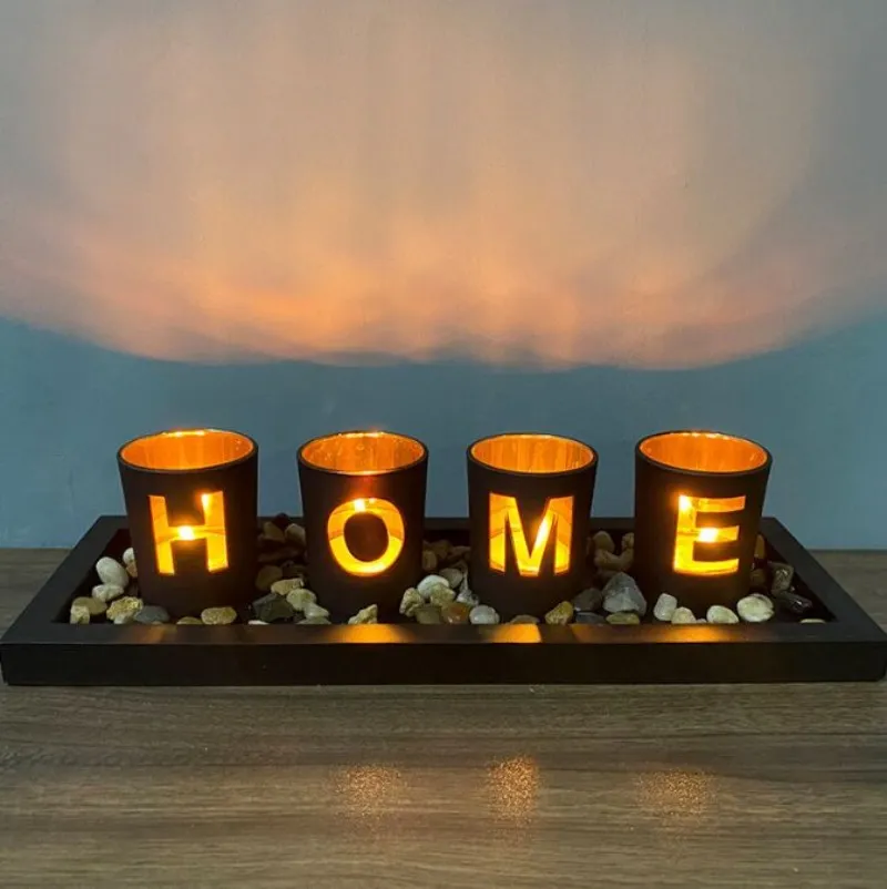 Candele Lettera in legno Home Sweet Candlestick Set Decorazione di vetro Altre decorazioni 2022