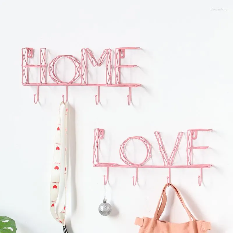 Hooks Iron HOME LOVE Letter Wall Hanging For Key Holder Hanger Perchero Bathroom Accessories Housekeeper Decor