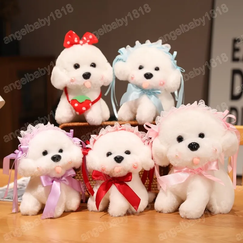 20/25 cm mignon chien blanc en peluche Simulation peluche Animal ruban chien moelleux bébé poupée anniversaire enfants cadeau