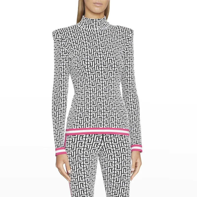 Casual Geometric Printing Half A Turtleneck Long Sleeve Two Pieces Casual Geometric Printing Half A Turtleneck Long Sleeve Two Pieces