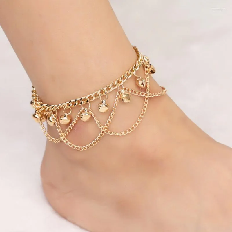 Bracelets de cheville à la mode avec pompon, chaîne, cloches, son en métal, élégant, pour femmes, filles, Bracelets de plage, bijoux cadeau