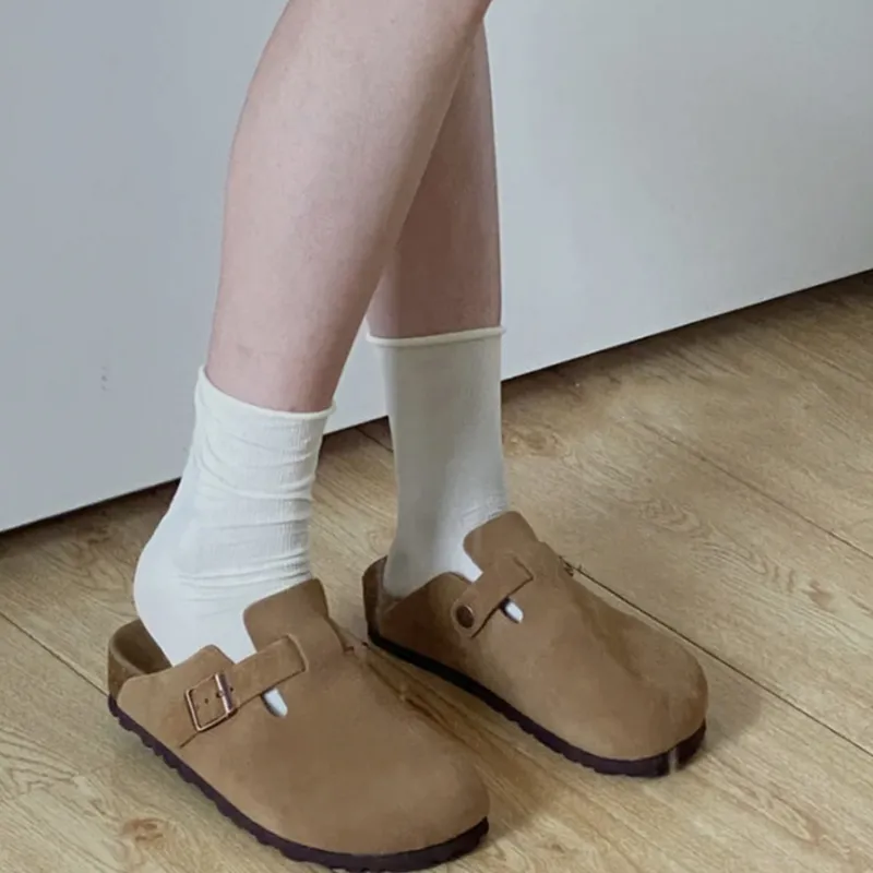 Zapatillas planas de corcho Diseños de moda Zapatos casuales de cuero Sandalias