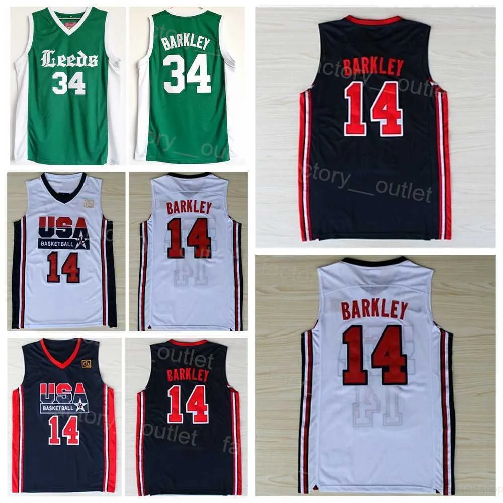 Men High School Basketball Charles Barkley Jersey 34 American 1992 US Dream Team One College Team Azul Marinho Branco Verde Cor Para Fãs Esportivos Universidade Respirável