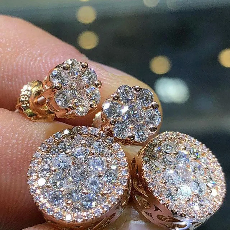 Orecchini affascinanti per uomo Donna Orecchini a bottone con pietra di diamante Bling placcato oro rosa giallo per Nizza
