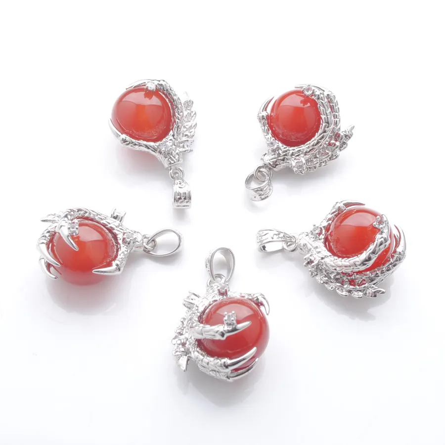 Natural Stone Red Agates Pendants Round Ball Bead Dragon Claw Crystal Reiki Chakra Women Dangle Pendant Gift N3116