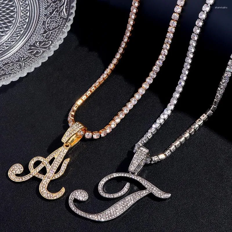 Ketens ins mode bling a-z cursieve eerste letter kristal hanger ketting voor vrouwen ijs uit zirkoon tennisketen sieraden