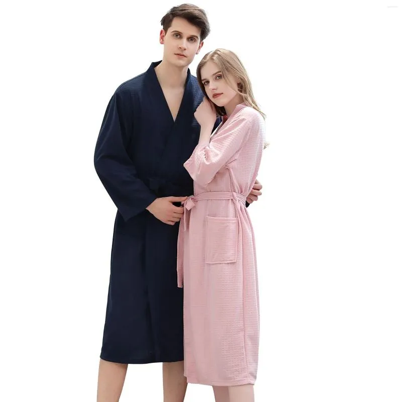 Vêtements de nuit pour hommes Femmes Hommes Peignoir 2022 Gaufre Douche Chemises de nuit Mâle Femelle Peignoir Longue Femme Homme Pyjamas