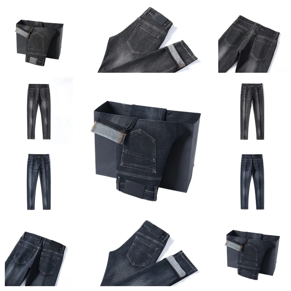2022 Nieuwe jeans chino broek broek broek voor heren stretch herfst winter close passende jeans katoenen broek gewassen rechte zakelijke casual f02