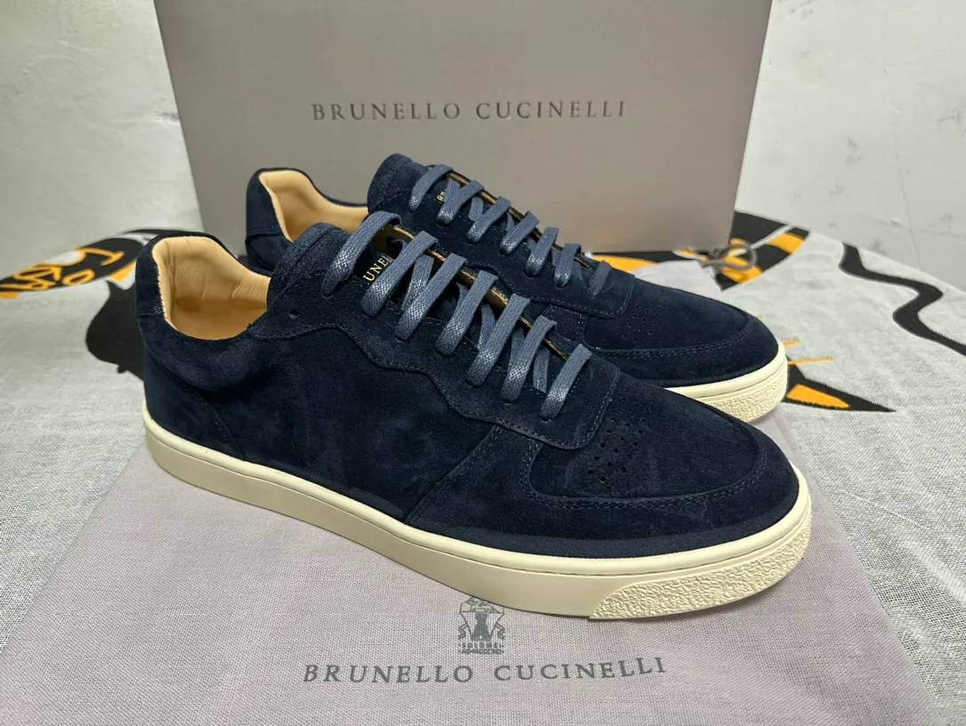 Suede leather Mens casual dress shoes lace up Loro Walk luxury sneakers nubuck designer BRUNELLO Mocassin big size 45 46