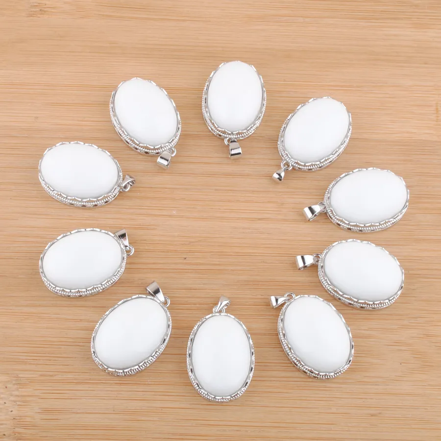 Pendentifs en pierre naturelle perle ovale blanc Jades pendentif pour collier fabrication de bijoux populaire N3327