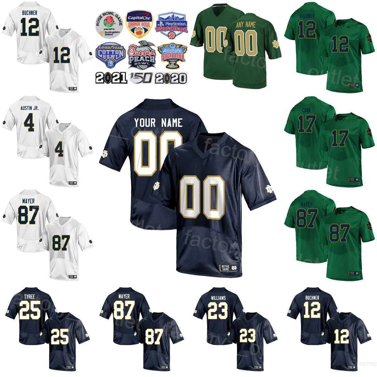 NCAA College Football University 87 Michael Mayer Jersey 4 Kevin Austin Jr 17 Jack Coan 23 Kyren Williams 12 Tyler Buchner 25 Chris Tyree Team Bleu Marine Blanc Vert