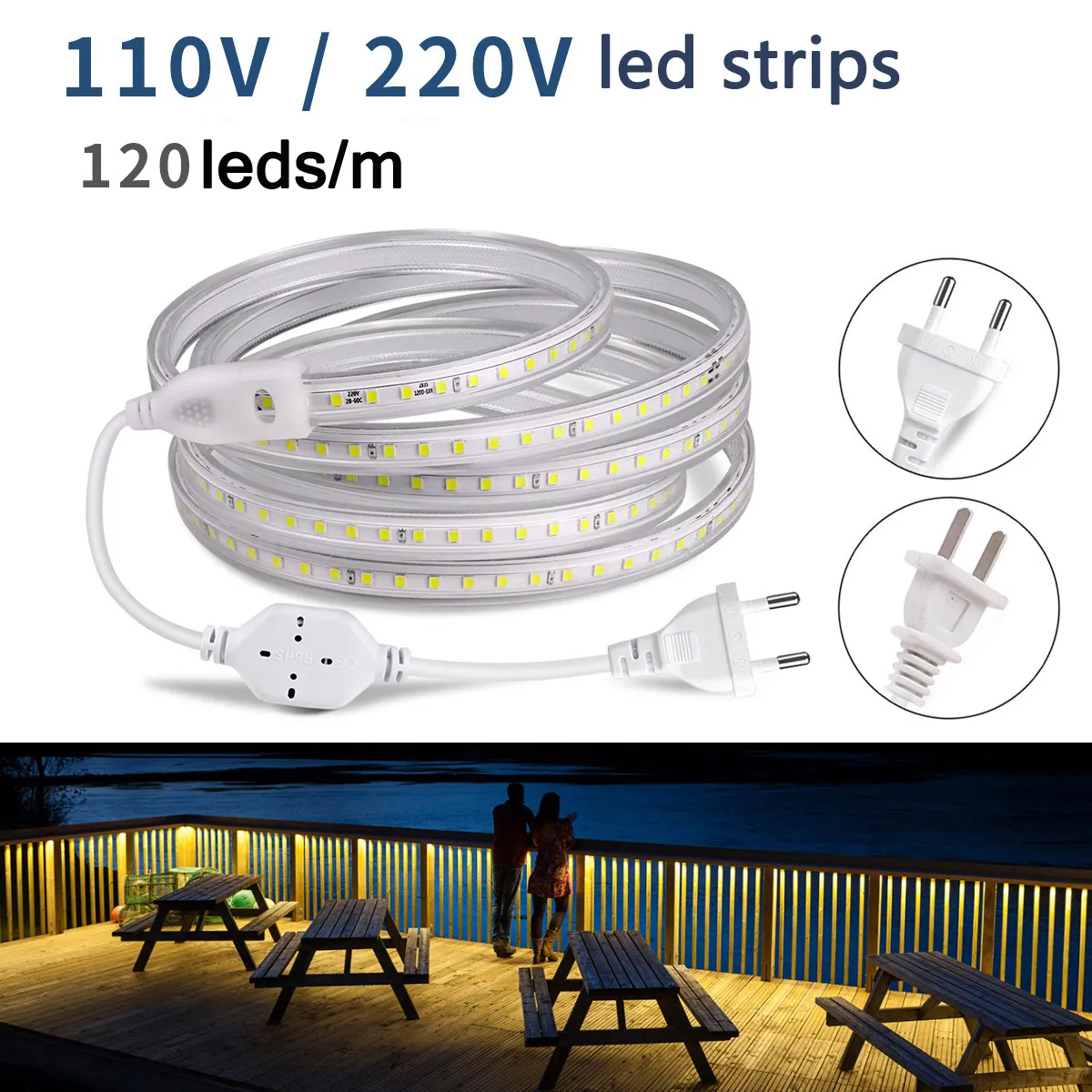 Paski LED pod Light szafki 220V UE /110V US Plug 1M 2M 5M 15M 20M Waterproof IP67 Oświetlenie dekoracyjne Oświetlenie szafki szafki kuchennej szafki