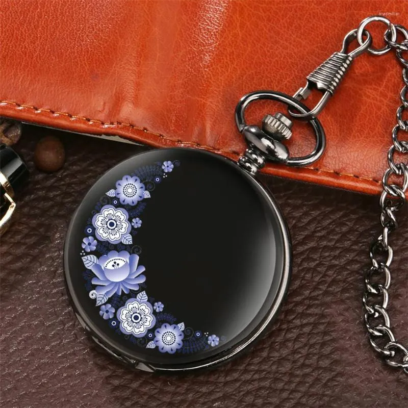 Relógios de bolso assistir Flowers Design Antique Relógio preto de preto Presentes completos para homens As mulheres apoiam personalizadas