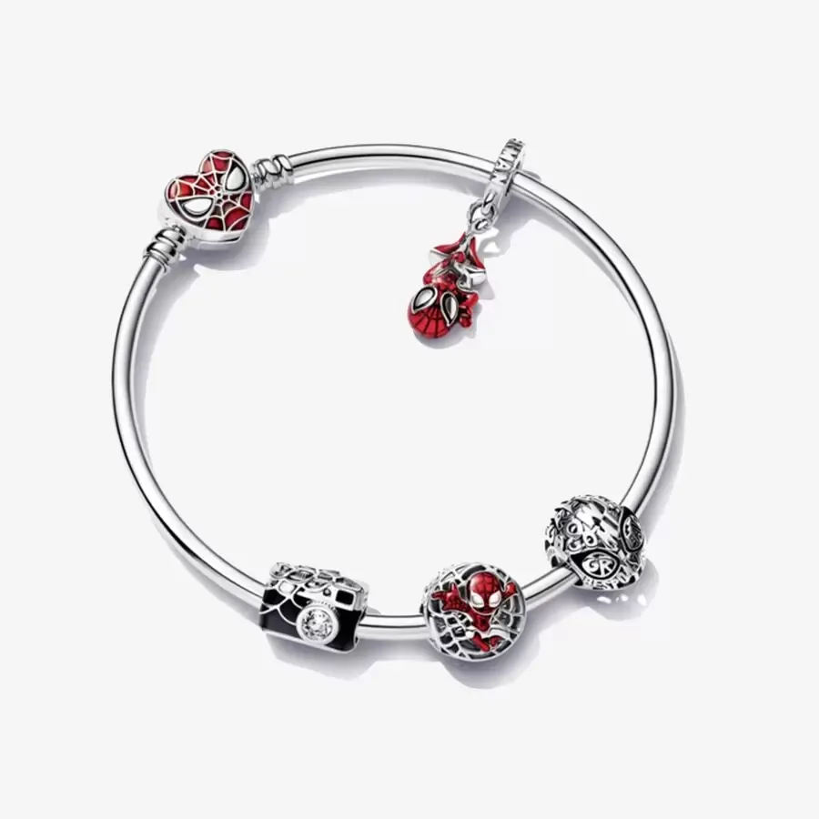 Hochglanzpolierter Armreif aus 100 % 925er-Sterlingsilber, Spinnen-Anhänger, Charm-Armband, modisches Hochzeit-Schmuck-Set für Frauen, Geschenke