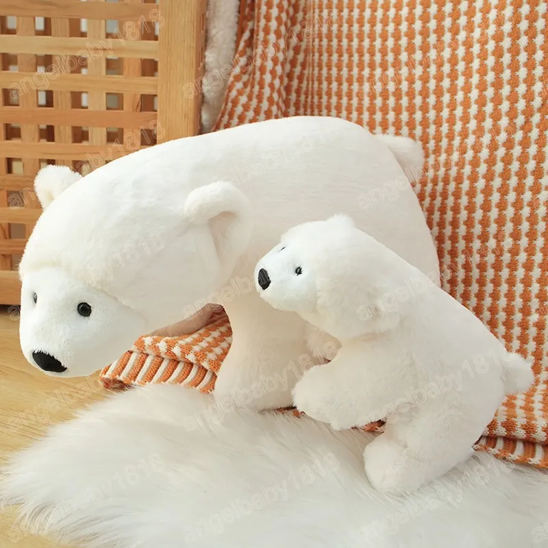 26-50cm Kawaii Polar Bear Plush Toys for Children Soft Pyled Animal Boneca Beb￪ Lovely Girl Christmas Presente de desenho animado Decora￧￣o de casa