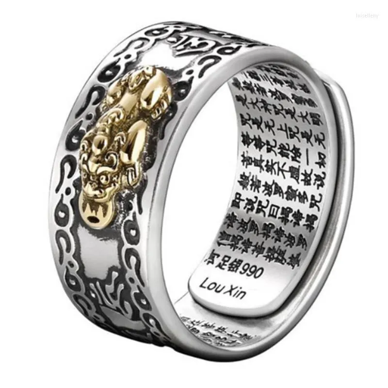 Cluster Rings Feng Shui Pixiu Mani Mantra Protection Wealth Ring Charms Amulet Lucky Open Adjustable Buddhist Jewelry