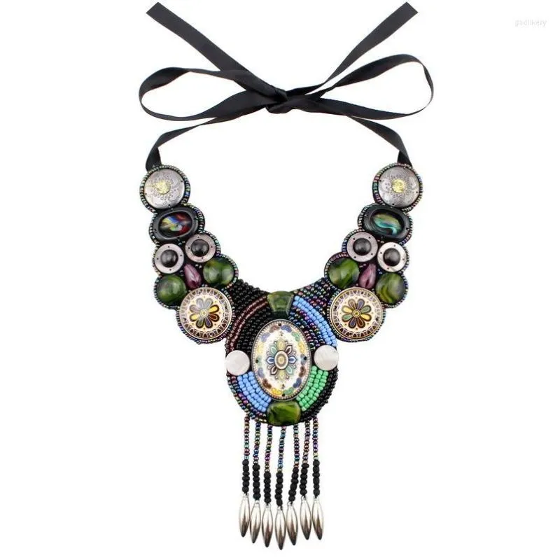 Choker Design Fashion Vintage Naszyjnik Tybetański Przycisk Big Chunky Instrukcja BIB Kulad Tassel Wiselant For For Kobiet