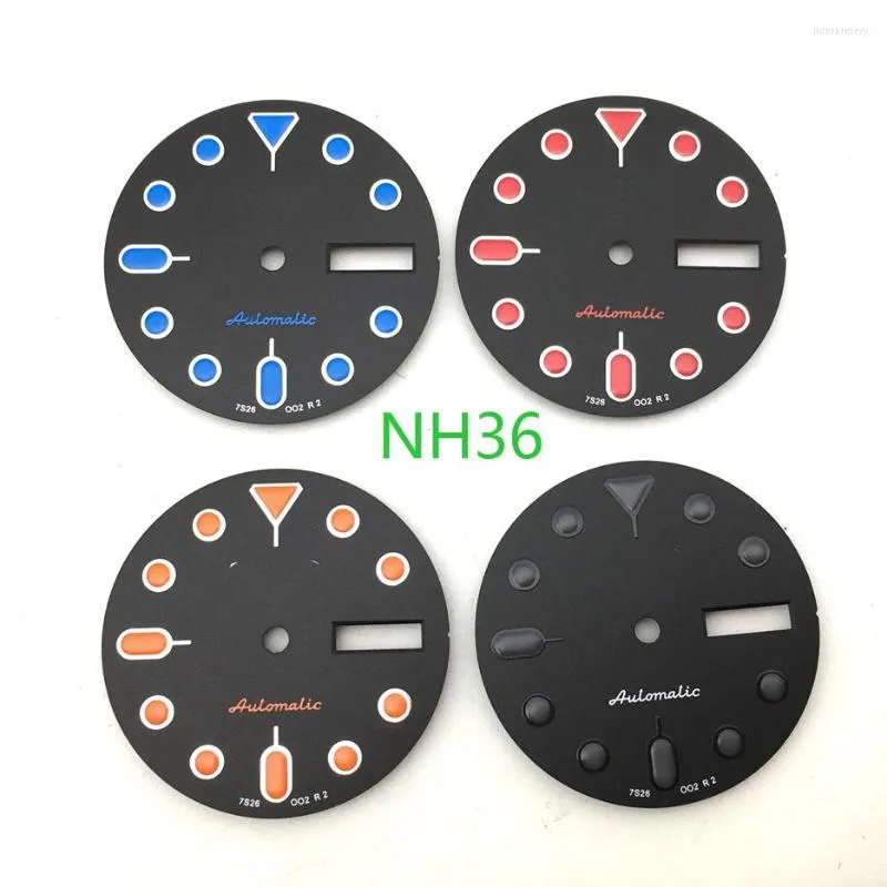 Modifica dei kit di riparazione dell'orologio Quadrante NH36A 28,5 mm Sostituisci le parti Visualizzazione della finestra della data del giorno nero Misura il movimento meccanico automatico NH36