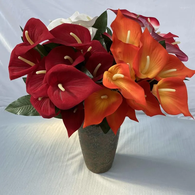 Flores decorativas Plantas verdes artificiais Simulação Anthurium Home Room Living Garden Bedroom Decoração de casamento EL Bouquet Party Fake