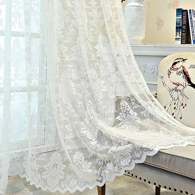 Rideau Blanc Dentelle Tulle Rideaux Pour Chambre Floral Fenêtre Traitements Style Européen Sheer Voile Salon Cuisine Drapé Fille Chambre