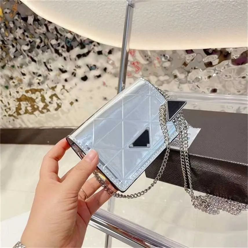 Tas mobiele telefoon tas mini rhombische ketting spiegel verf zilver kleine vierkante tas driehoekige diagonale kruistas nul portemonnee