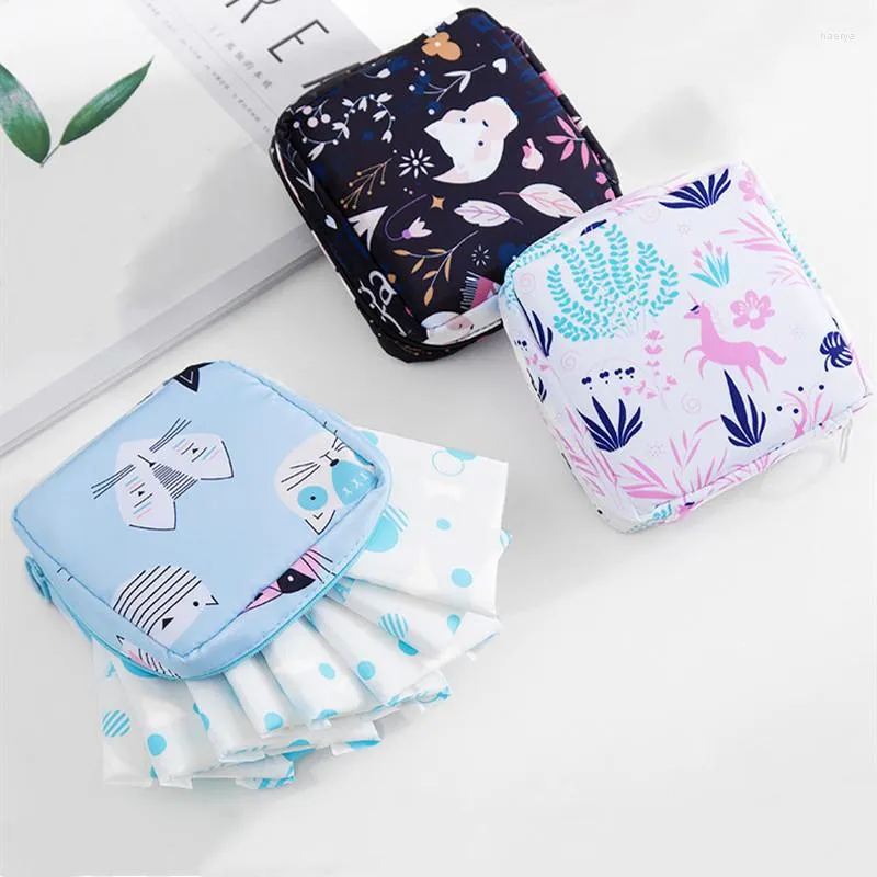 Torby do przechowywania Kobiety Podkładka sanitarna Waterproof Cute Tampon Torba Przenośna makijaż na serwetka Kluczowe kable danych Organizer