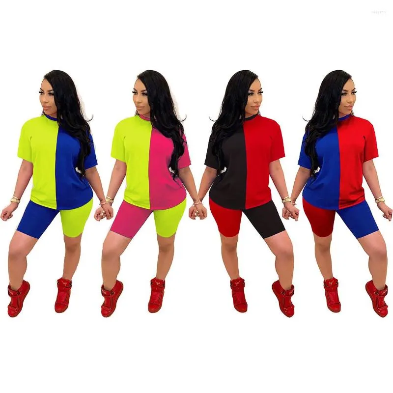 Women's Tracksuits Women Sports Yoga Sets Summer Patchwork Sportswear Tops Shorts Suit Two Piece Set Club Party Street 2 Pcs Sexy Outfit