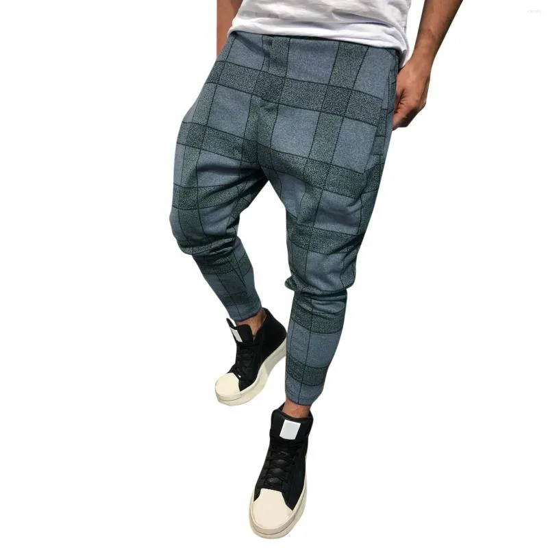 Pantaloni da uomo Pantofola Pantaloni da uomo con stampa scozzese casual quotidiana a tutta lunghezza con tasca a matita e coulisse