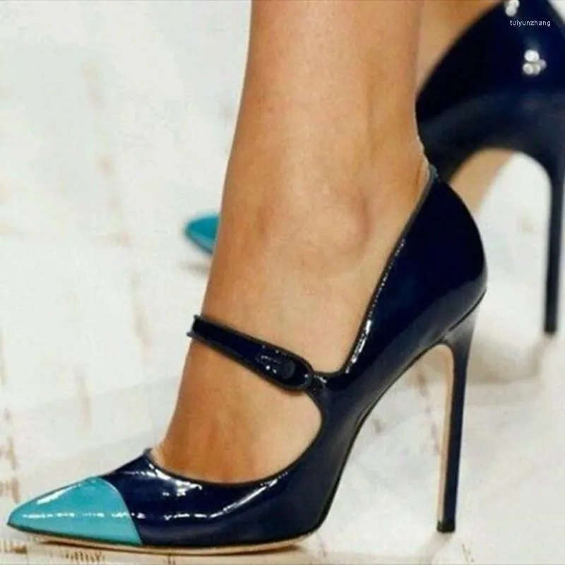Dress Shoes Painted Lacquer Leather About 11 Cm High-heeled Women's Pointed Toe Pumps Buckled Banquet