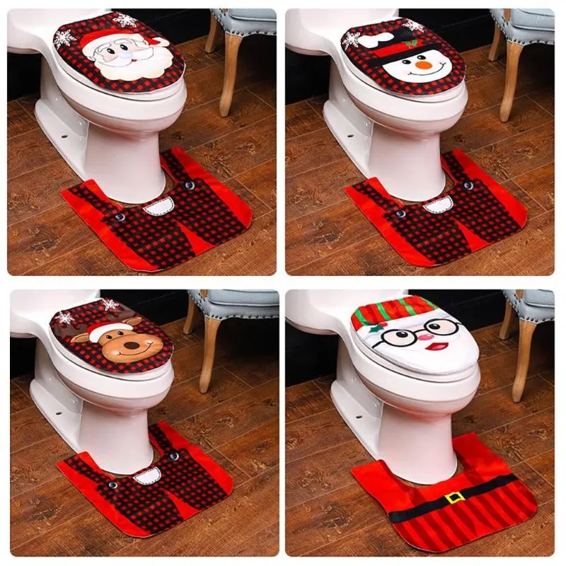 Siège de toilette couvre couverture de noël avec couvercle père noël tapis de salle de bain bonhomme de neige wapiti tapis de sol année bain noël décoration de la maison