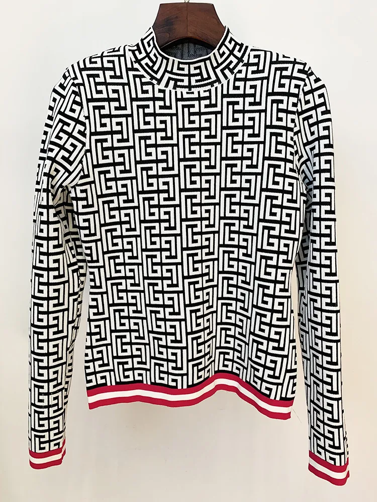 Casual Geometric Printing Half A Turtleneck Long Sleeve Two Pieces Casual Geometric Printing Half A Turtleneck Long Sleeve Two Pieces