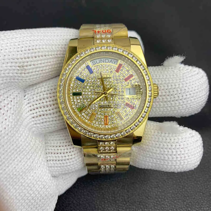 Mens 41mm Diamond Armband Leaf Auto Date Montre de Luxe Mechanical Automatic Movement Luxury Watch