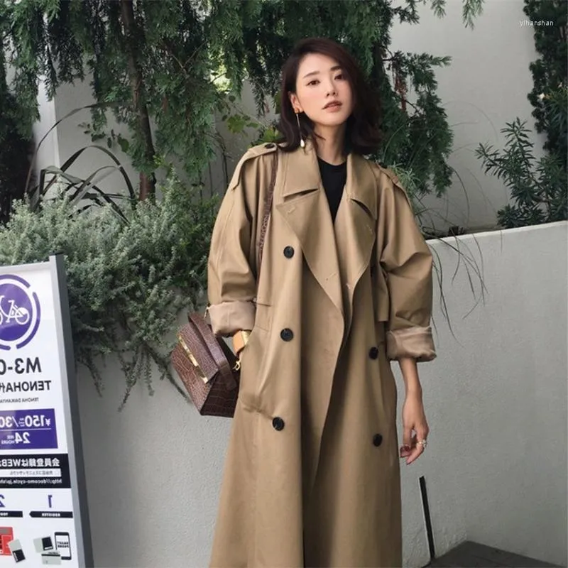 Women's Trench Coats Spring Autumn Women's Coat Lapel Female Windbreaker Long Sleeve Lady Trend Casual Jacket Sale Black