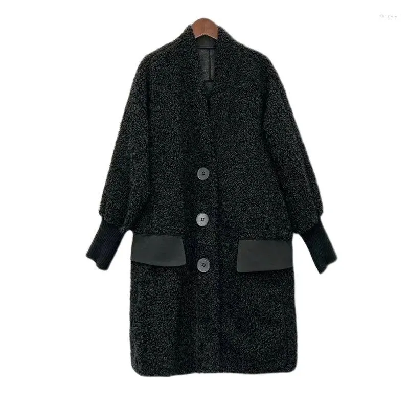 Women's Fur Fashion Granular Coat Women Fall/Winter 2022 Loose Casual All-Match Slimming Stitching Mid-Length Jacket M391