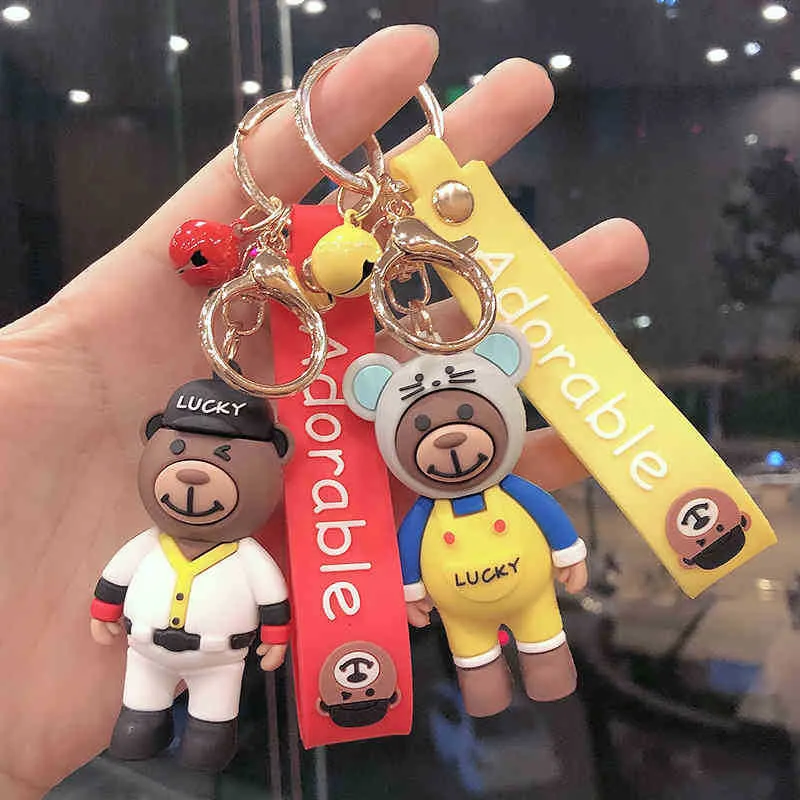 Keychains Cartoon Hooded Bear Detective Doll Nyckel Lovely Car Par Bag Pendant Gift