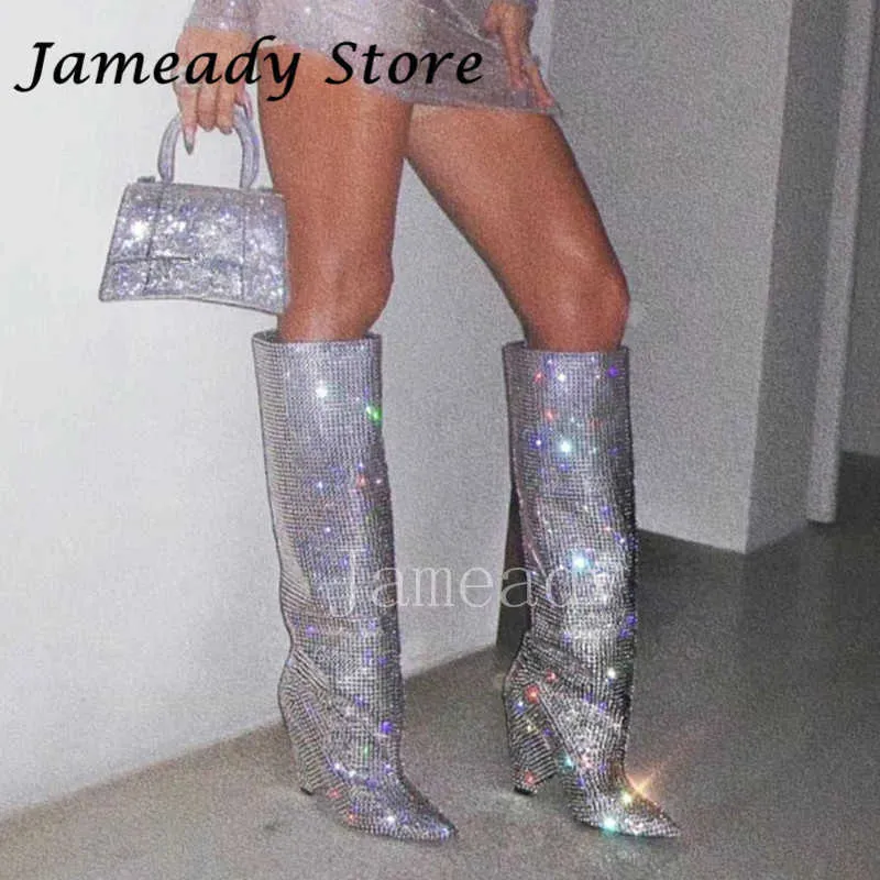 Boots bling Strass Rhinestones Knee High Boots for Women Rapike High Heel Boots Long Lady Wedding Prom Spice Booties Sexy Botas Mujer T221028