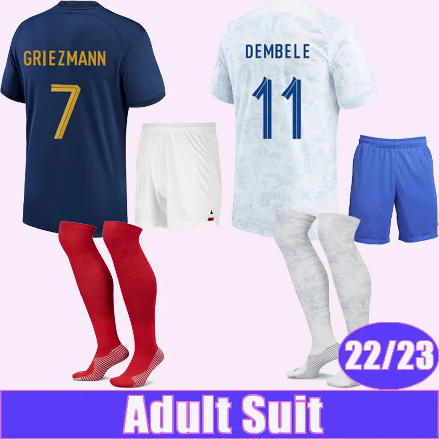 22 23 MBAPPE KANTE Erwachsene Fußballtrikots GIROUD GRIEZMANN BENZEMA DEMBELE Heim-Auswärtsanzug Socken Fußballtrikots