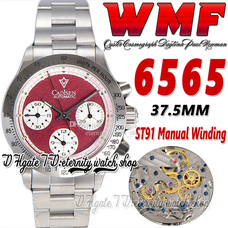 Paul Newman ST91 Cronógrafo Manual do Sinuação Mens Assista WMF WM6565 1967 Rare Vintage Red Dial Branco Subdial Oystersteel Bracelet Super Edition Eternity Watches