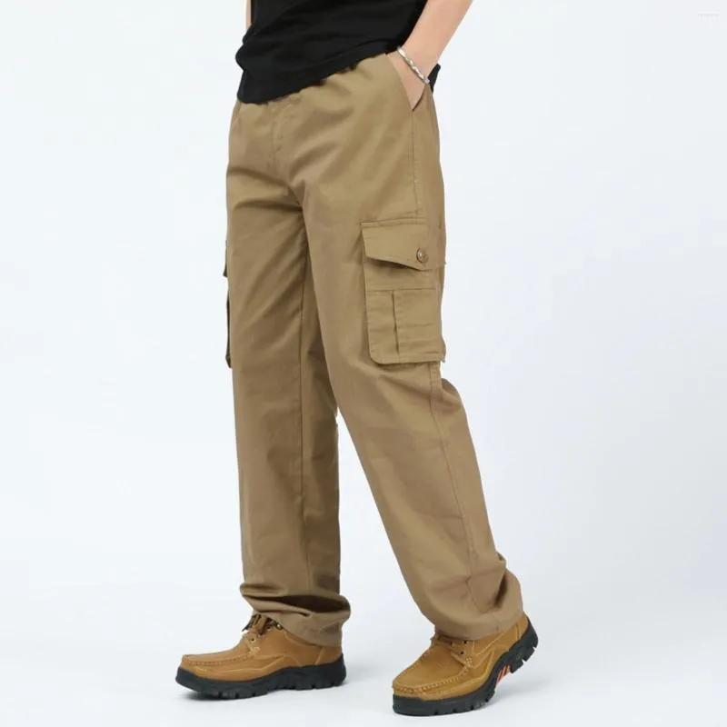 メンズパンツ13ハウスメンズソリッドカラーサマーカジュアルオールマッチファッショナブルな織りの長い貨物とポケット付き