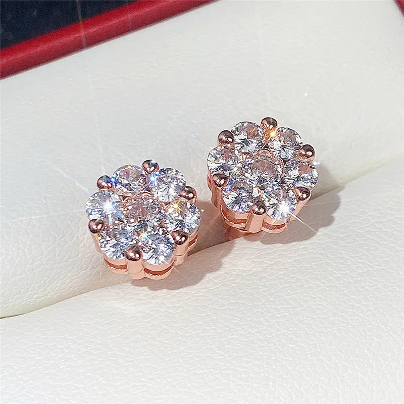 Charming Earrings for Men Women Yellow Rose Gold Plated Bling CZ Diamond Stone Stud Earrings for Nice Gift PP