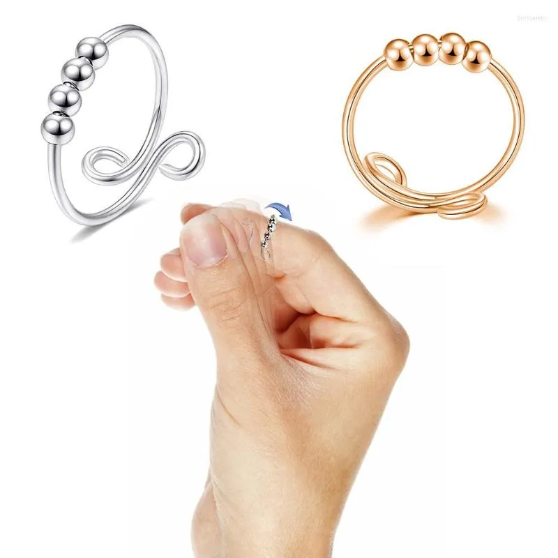 Cluster Rings Anxiety Balls per le donne Fidget Bead Ring regolabile rotante liberamente Anti Stress Accessori 2022 gioielli
