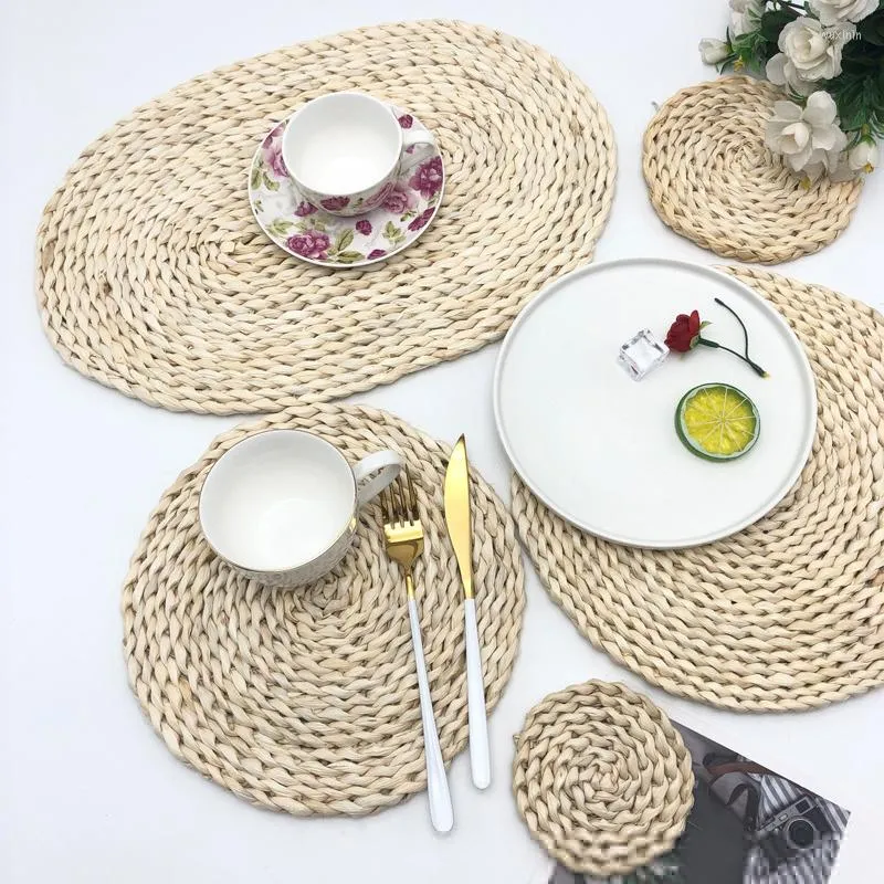 Masa paspasları Japon tarzı 1pcs fincan bardak altlıkları ısı yalıtım yemek rattan placemats mutfak aksesuarları pot tutucu doğa rengi