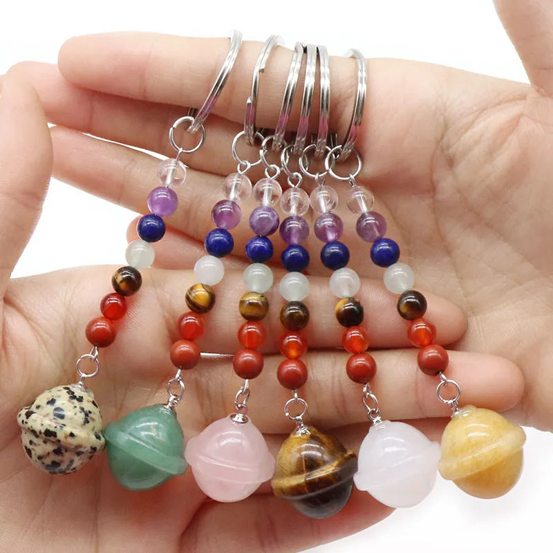 Planetas galácticos moldam os anéis de chave de pedra 7 cores Chakra contas Correios Charms Keychains Casendo keyrings de cristal para mulheres homens