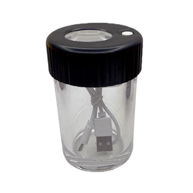 Multifunctionele kleurrijk roken USB LED-licht droog kruid tabaksstash case draagbare glas vergrootglasafdichting opslagtank kruidfabrikant jars grinder sigarettenhouder