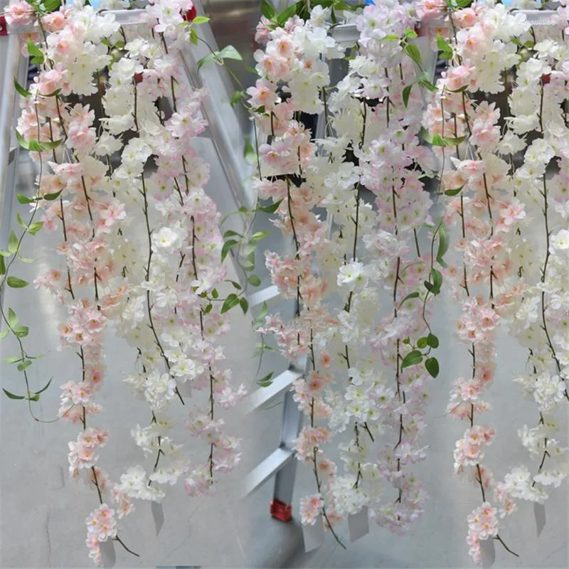 Dekorativa blommor 180 cm Sakura Cherry Rattan Wedding Arch Decoration Vine Artificial Home Party Decor Silk Ivy Wall Hanging Garland Wreath