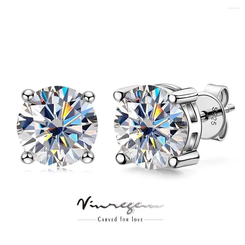 Stud Earrings Vinregem 925 Sterling Silver White Gold 2CT Moissanite Pass Test Diamond Jewelry For Women Gift Drop